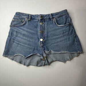 Maje Shorts Womens Blue Denim Button Fly Raw Hem EU Sz 40